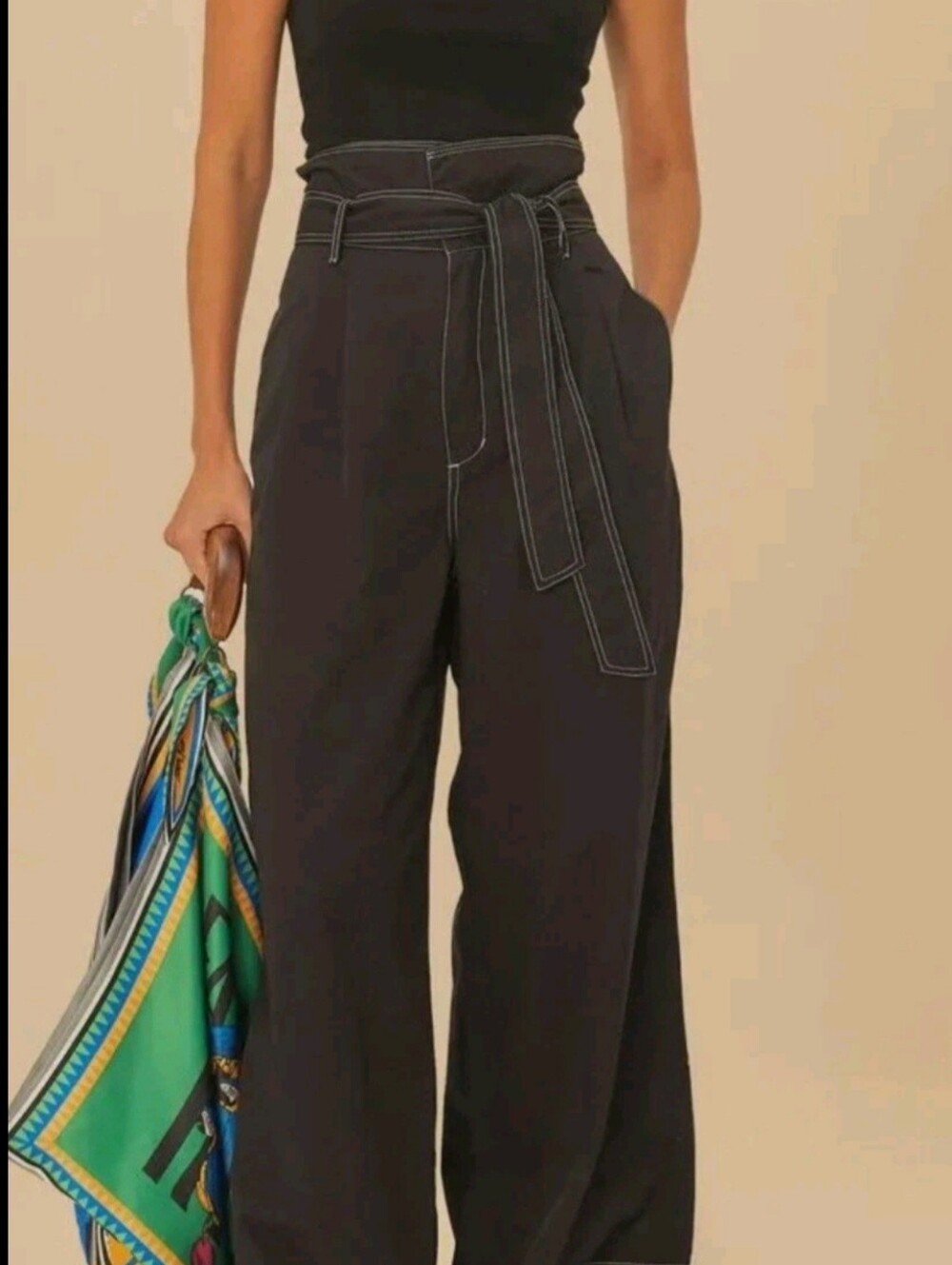 FARM Rio Backstitched Belt Pants Size S NWT